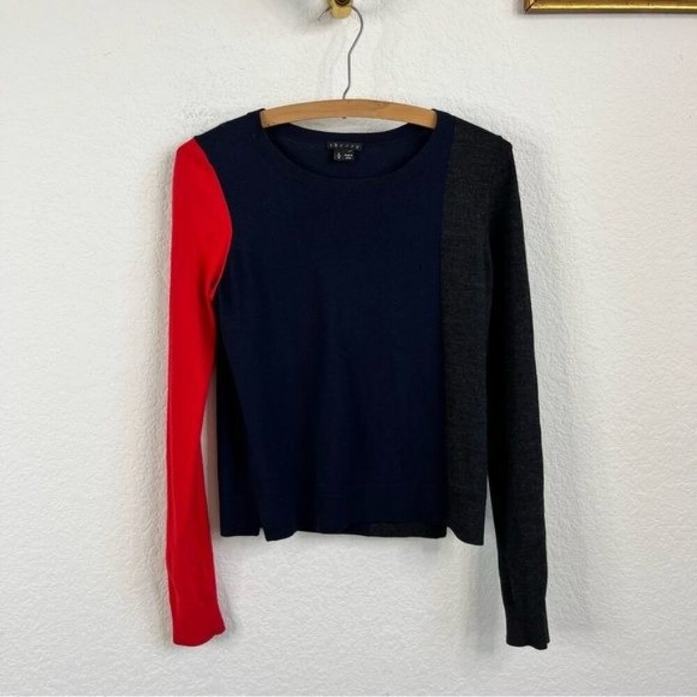 Theory Wool Knit Color Block Sweater - image 1